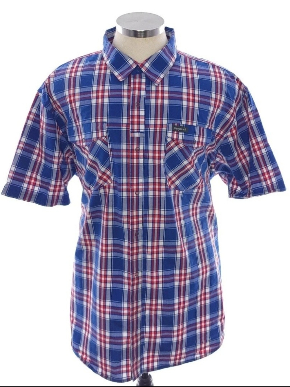 Wrangler Outdoor Plaid Snap Front Shirt Men's Size 3XL Red White Blue